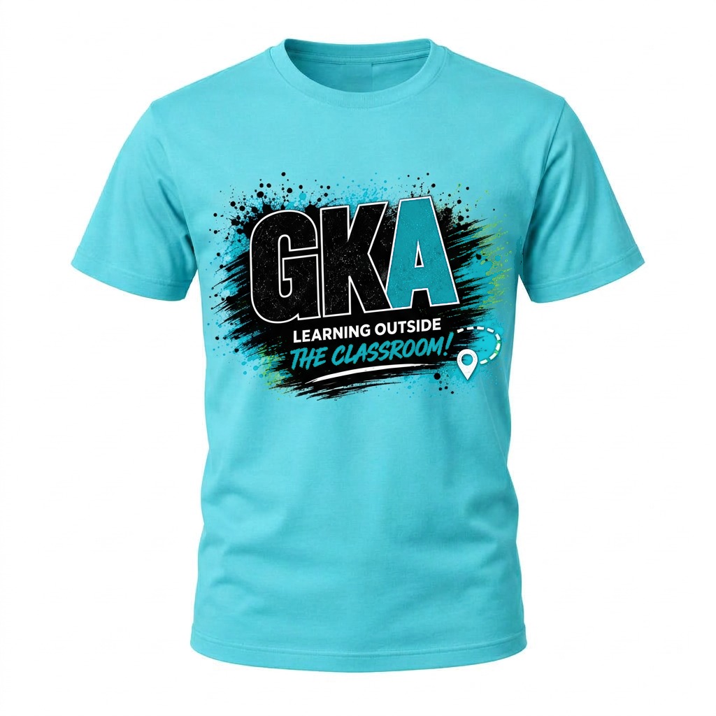 Field Trip Shirt – GKA Impact in Aqua Blue with Aqua Blue words, front