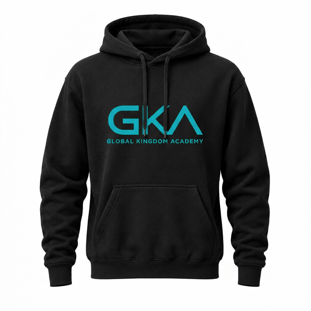 Hoodies in Black with Aqua Blue words, front