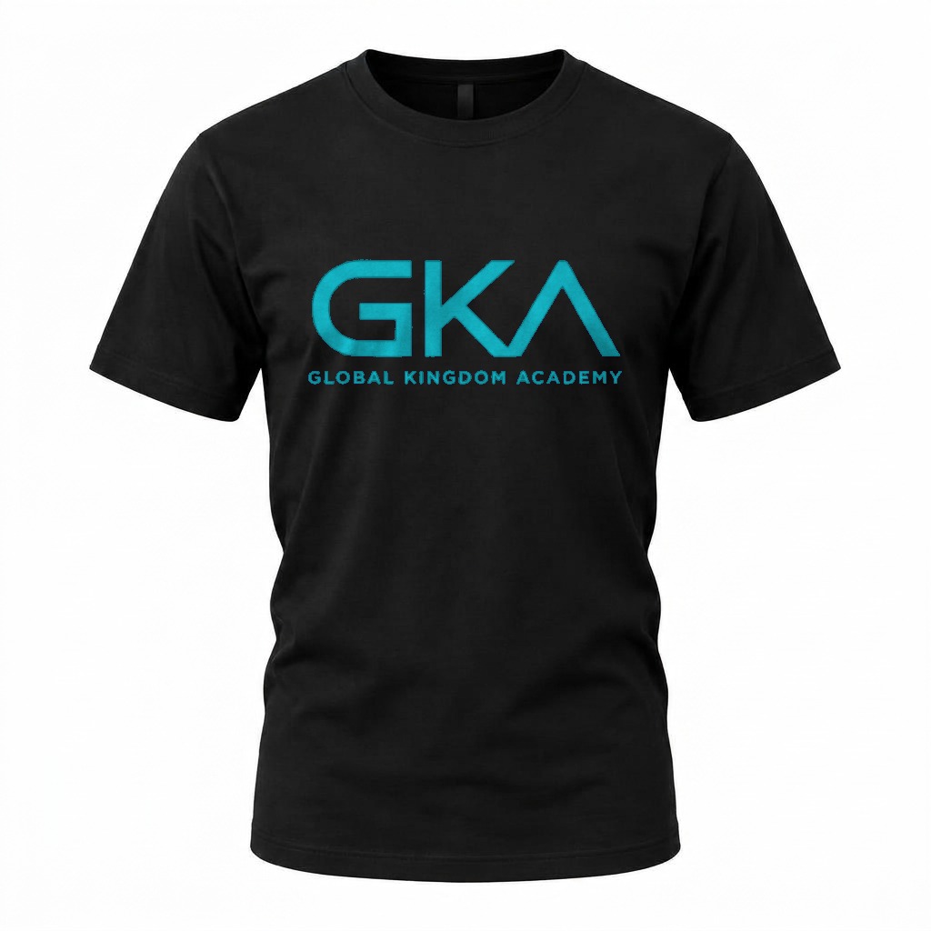 T-Shirts in Black with Aqua Blue words, front